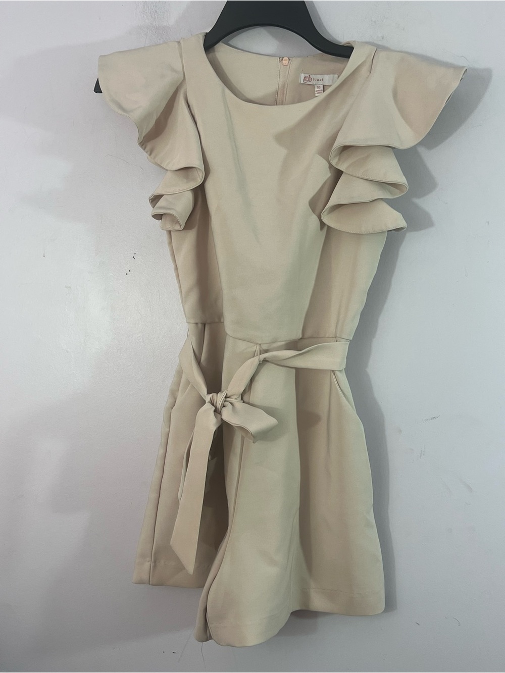 GB Girls Size 14 Pink Ruffle Sleeve Belted Romper Jumpsuit